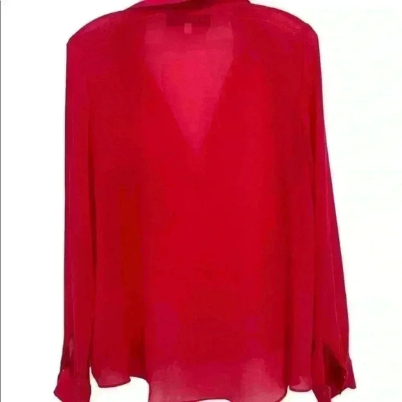 RORY BECA SHEER LONG SLEEVE HOT PINK COLLARD OPEN V NECK BLOUSE SIZE M - Picture 6 of 6